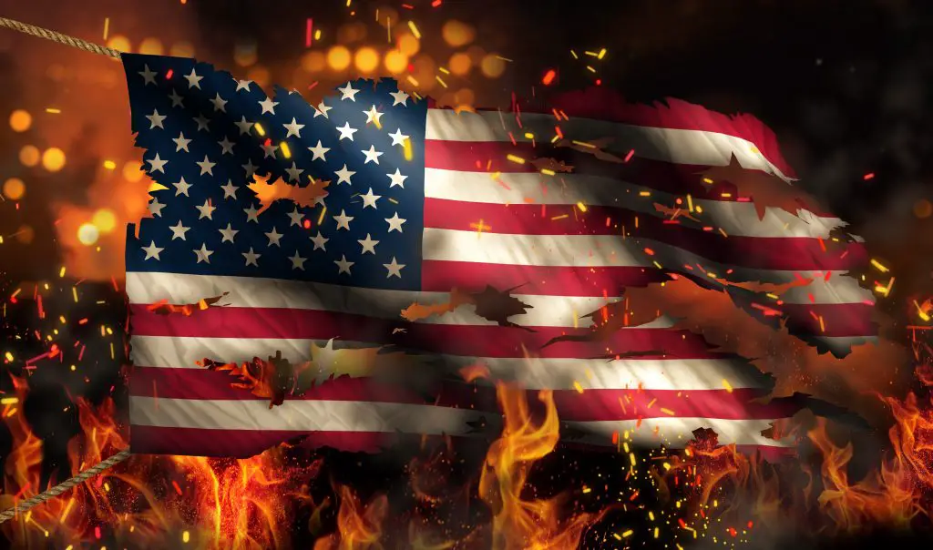 USA America Burning Fire Flag War Conflict Night 3D